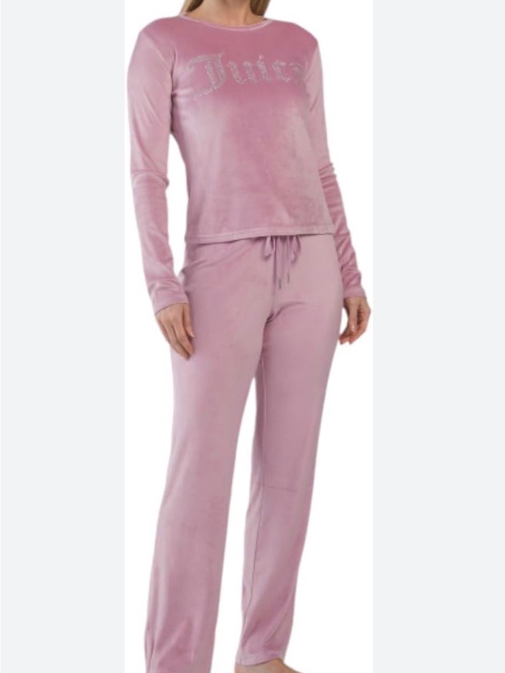 Juicy Couture Pink Velour Two-Piece Set with Classic Rhinestone Logo